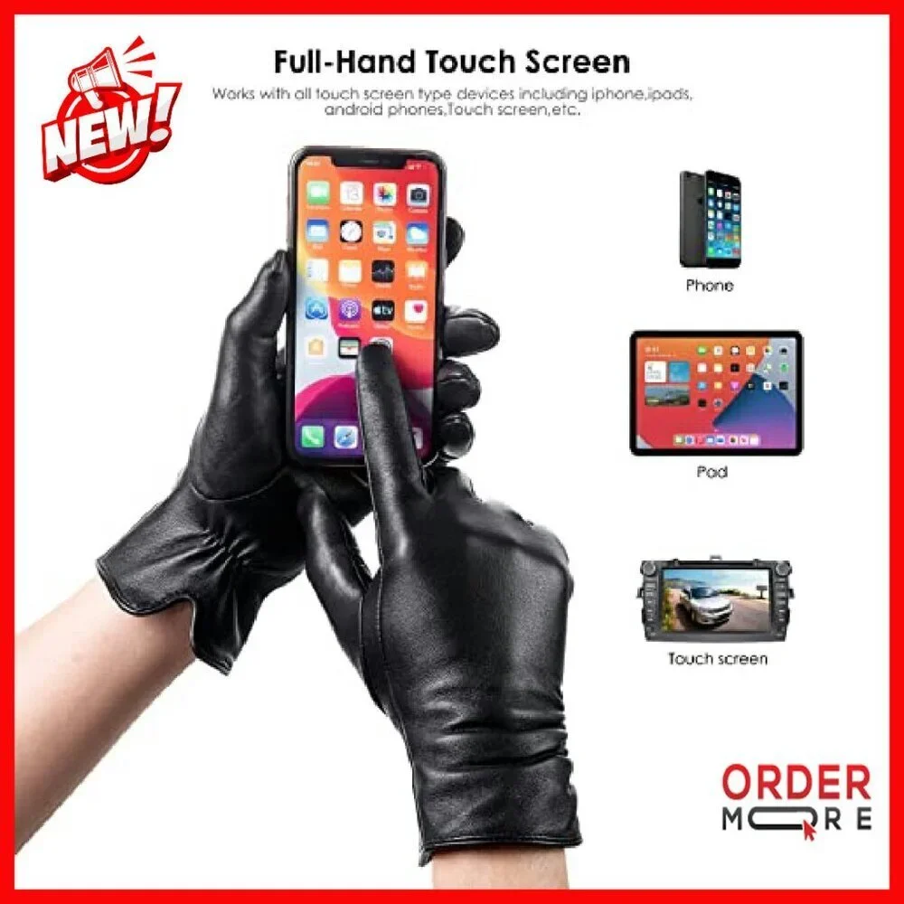 Women's Lambskin Leather Touchscreen Gloves, Cashmere Lined, Winter Driving
